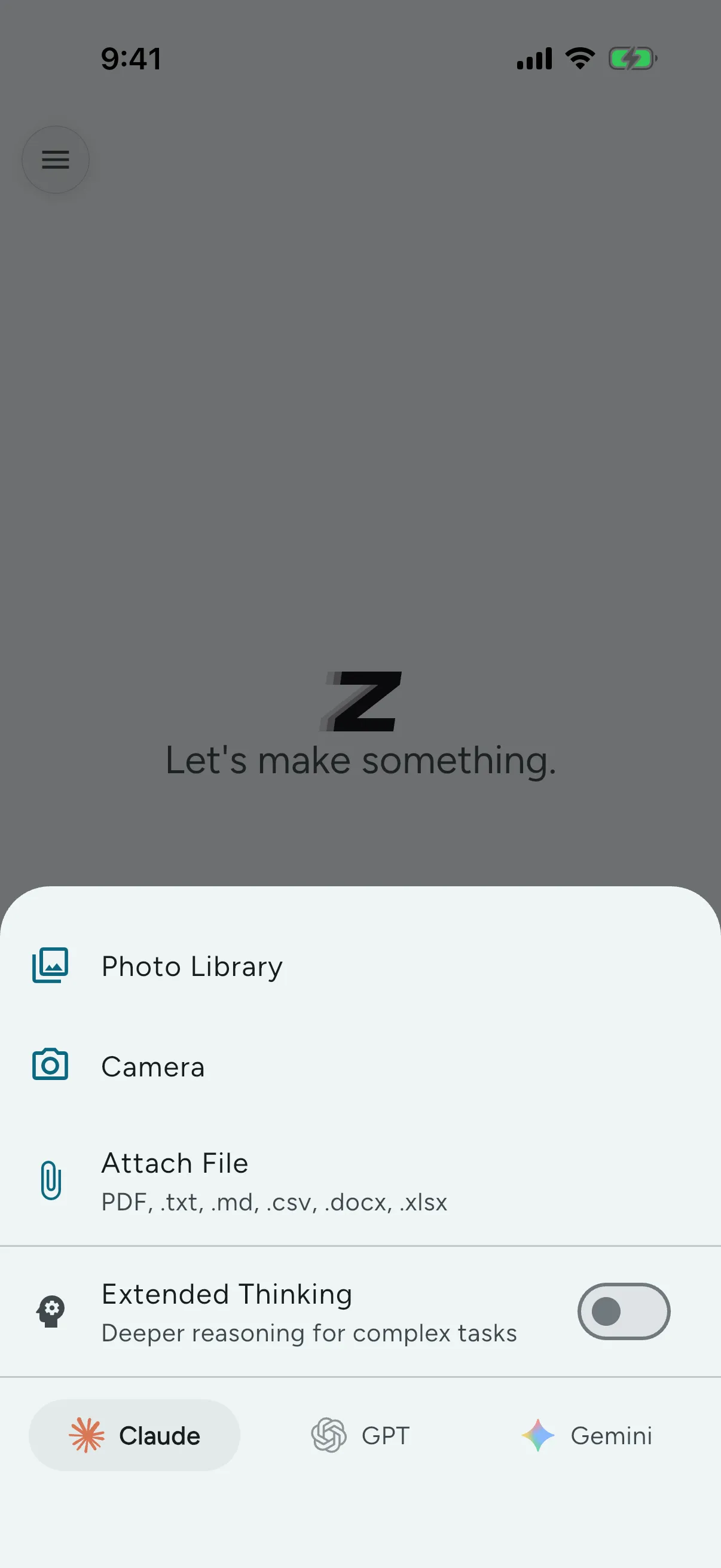 Attach images, PDFs, and Office files — the model reads and reasons about them.
